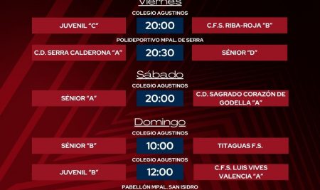 Partidos fútbol sala federados Agustinos Valencia de este fin de semana