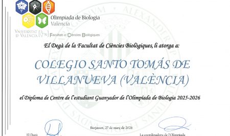 Diploma al Centro del Estudiante Ganador en las Olimpiadas de Biología de la Universidad de Valencia