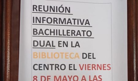 Reunión con las familias para informar de matrícula Bachillerato Dual el día 8 de mayo a las 18 h.